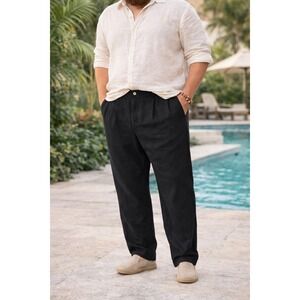 Panama Jack 100% Linen Pants M XXL Black NEW Drawstring Trousers Vacation Boho